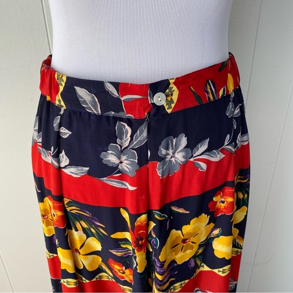 Silk Maxi Skirt Size Large FUDA Vintage Vibrant Red Yellow Blue Floral Tropical - Picture 5 of 16